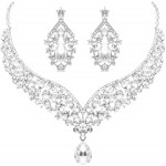 Hapibuy Crystal Bridal Wedding Necklace and Earrings Jewelry Set For Women and Brides