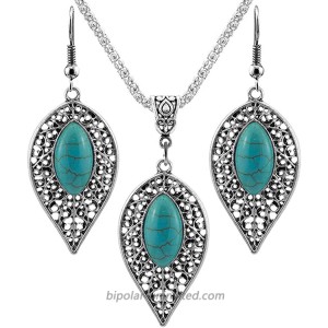 Harlorki Fashion Women Lady Retro Vinrage Turquoise Rhinestone Necklace Earrings Jewelry Set