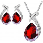 Harlorki Women's Shiny Crystal Rhinestone Silver Plated Pendent Chain Necklace Stud Earring Costume Fashion Jewelry Set Red