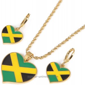 Heart Enamel Jamaica Pendant Necklaces Jewellery Gold Color Jewelry Jamaican Flag Jewelry Pendant with Earring Set
