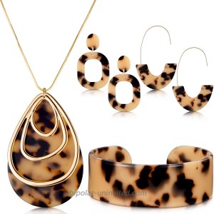Hicarer Acrylic Leopard Jewelry Set for Women Girls Statement Boho Resin Earrings Necklace Bracelet