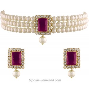 I Jewels 18K Gold Plated Indian Wedding Handcrafted Beaded Choker with Earrings for Women Girls ML237Q