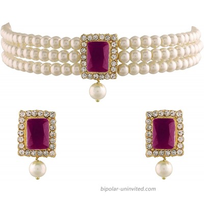 I Jewels 18K Gold Plated Indian Wedding Handcrafted Beaded Choker with Earrings for Women Girls ML237Q