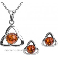 Ian and Valeri Co. Amber Sterling Silver Celtic Earrings Pendant Necklace Set Chain 18