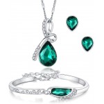 ISAACSONG.DESIGN Silver Tone Healing Crystal Rhinestone Drop Pendant Necklace Bracelet Earring Set for Women Green