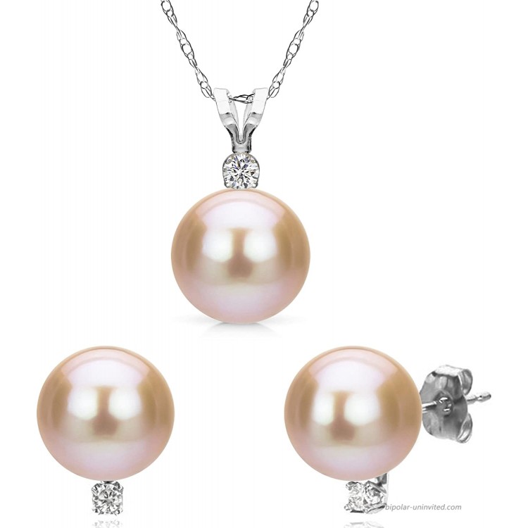 La Regis Jewelry Cultured Pink Freshwater Pearl Necklace Pendant 14K White Gold Earrings Stud 7-7.5mm