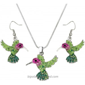 Lola Bella Gifts Crystal Hummingbird Necklace and Earrings Set with Gift Box