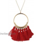 Manfnee Womens Long Necklace Dangle Earrings Tassel Boho Circle Drop Necklace Earring Set for Lady