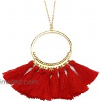 Manfnee Womens Long Necklace Dangle Earrings Tassel Boho Circle Drop Necklace Earring Set for Lady