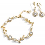 Mariell 14K Gold Vine & Ivory Pearl CZ Bridal Bracelet & Earrings Set - Wedding Jewelry for Bridesmaids