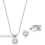 Mariell Platinum Plated Cubic Zirconia Jewelry Set - 2cwt Round Pendant with Matching Clip-On Earrings