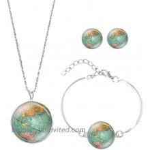 Meiligo Retro Personalized World Map Necklace Bracelet Earring Jewelry Globe Signs Circular Tag Pendant Jewelry