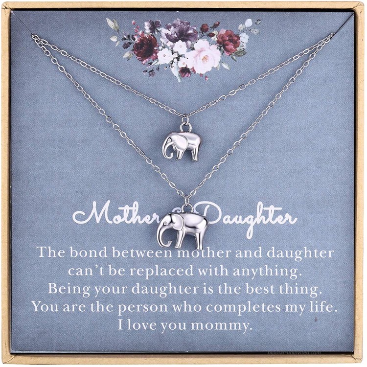 Mothers Day Gifts Mother Daughter Elephant Necklace Set - Mothers Day Gifts for Mother in Law - Mother Daughter Necklace Sets for Two -Mother in Law Gifts from Daughter in Law - Sterling Silver Necklaces for Women