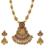 MUCH-MORE Gold Tone Pearl Temple Jewelry Polki Necklace Set Indian Traditional Jewelry 2391