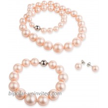 Necklaces for women Round Shell Pearl set Bracelet & Earrings Set with Stainless Steel Magnetic Clasp necklace 20and bracelet 8 earstud 10mm with 925 silver