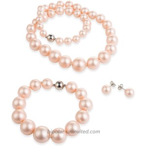 Necklaces for women Round Shell Pearl set Bracelet & Earrings Set with Stainless Steel Magnetic Clasp necklace 20and bracelet 8 earstud 10mm with 925 silver