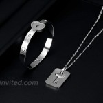 NIBASTAR Love Lock Bracelet and Key Necklace Couples Lock and Key Matching Set Jewelry for Valentines Day