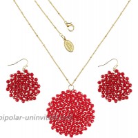 Niumike Handmade Crystal Beaded Necklace and Earring Sets for Women Prom Disc Jewelry Sets Red