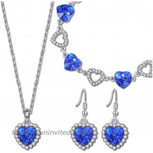 QIANSE Mother's Day Jewelry Set Gifts for Her for Women Blue Heart Crystals Titanic Jewelry Women Heart Necklace Tennis Bracelet Earrings Set Christmas Birthday Gifts