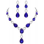 Rosemarie & Jubalee Women's Stunning Teardrop Crystal Y-Drop Choker Necklace Earrings Bridal Set 15-18 with 3 Extender Royal Blue Crystal Silver Tone