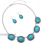 Rosemarie Collections Women’s Southwestern Style Concho Oval Turquoise With Dainty Crystal Rhinestone Detail Statement Necklace Earrings Set