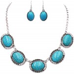 Rosemarie Collections Women’s Southwestern Style Concho Oval Turquoise With Dainty Crystal Rhinestone Detail Statement Necklace Earrings Set