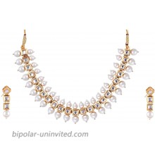 Saissa Imitation Pearls Kundan Indian Choker Necklace Earrings Boho Jewelry Set for Women
