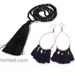 SELOVO Boho Tassel Beach Drop Earrings Black Ball Statement Long Necklace Jewelry Set