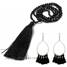 SELOVO Boho Tassel Beach Drop Earrings Black Ball Statement Long Necklace Jewelry Set