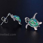 SLVIEKAE Opal Sea Turtle Pendant Necklace Earrings Sterling Silver Jewelry Sets Health and Longevity Mom Gifts Green Opal Earring