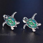 SLVIEKAE Opal Sea Turtle Pendant Necklace Earrings Sterling Silver Jewelry Sets Health and Longevity Mom Gifts Green Opal Earring