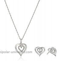 Sterling Silver and Diamond Heart Pendant Necklace and Earrings Box Set 0.02 cttw Jewelry Sets