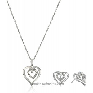 Sterling Silver and Diamond Heart Pendant Necklace and Earrings Box Set 0.02 cttw Jewelry Sets