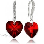 Sterling Silver Red Heart Necklace and Dangle Earrings Set Created with Swarovski Crystal