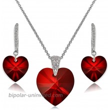Sterling Silver Red Heart Necklace and Dangle Earrings Set Created with Swarovski Crystal
