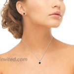 Sterling Silver Simulated Emerald & White Topaz Round Crown Stud Earrings & Necklace Set