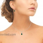Sterling Silver Synthetic Green Quartz Teardrop Bezel Pendant Necklace & Dangle Earrings Set for Women Teen Girls