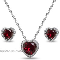 Sterling Silver Synthetic Ruby and CZ Halo Heart Pendant Necklace & Stud Earrings Set