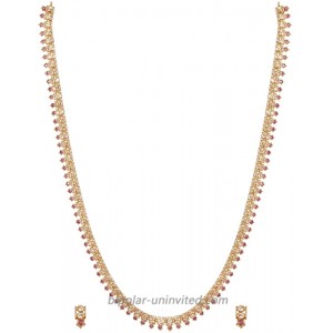 Tarinika Manju Nakshatra CZ Gold-Plated Indian Jewelry Set with Long Necklace and Earrings - White Red