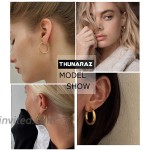 Thunaraz Chunky Open Earring Hoops for Women Knuckle Stacking Rings Long Layered Necklace Chokers Coin Rose Flower Pendant Chains Earring Hoops Silver Gold Tone Jewelry Set