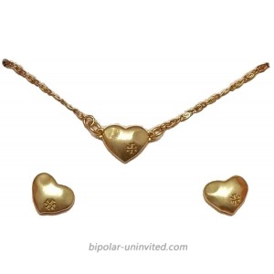 Tory Burch Women's Delicate Heart Necklace and Stud Earring Set in Vintage Gold