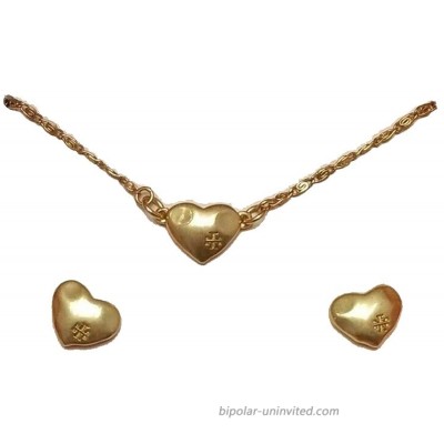 Tory Burch Women's Delicate Heart Necklace and Stud Earring Set in Vintage Gold