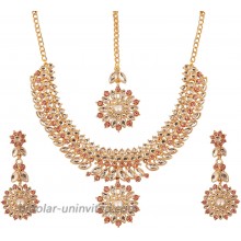 Touchstone gold tone Indian Hollywood Mughal era Kundan look fuchsia color bridal jewelry necklace set