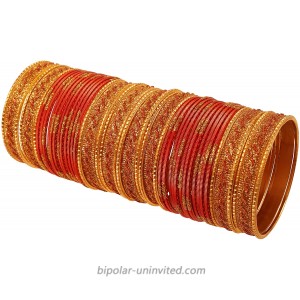 Touchstone New Indian Bollywood Glamorous Fashion Wrist Enhancing Shimmering Golden Glitters Textured Orange Color Designer Jewelry Bracelets Bangle Chura. Set of 48 in Gold Tone for Women.