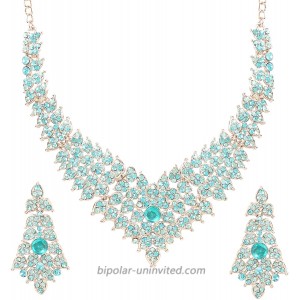 Touchstone New Indian Bollywood Tinsel Town Traditional Western Taste Studded Diamond Look Faux Turquoise Designer Bridal Jewelry Necklace Set in Silver Tone for Women.