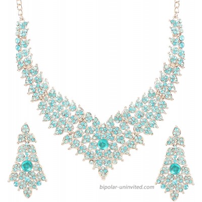 Touchstone New Indian Bollywood Tinsel Town Traditional Western Taste Studded Diamond Look Faux Turquoise Designer Bridal Jewelry Necklace Set in Silver Tone for Women.
