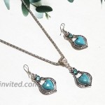 Turquoise Necklace Earrings Set Bohemian Heart Pendant Chain Western Costume Jewelry for Women Girls