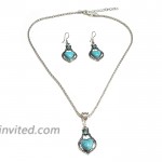 Turquoise Necklace Earrings Set Bohemian Heart Pendant Chain Western Costume Jewelry for Women Girls