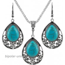 Turquoise Pendant Necklace Earring Set Retro Turquoise Jewelry Gifts for Women Girls 19” + 2.5”