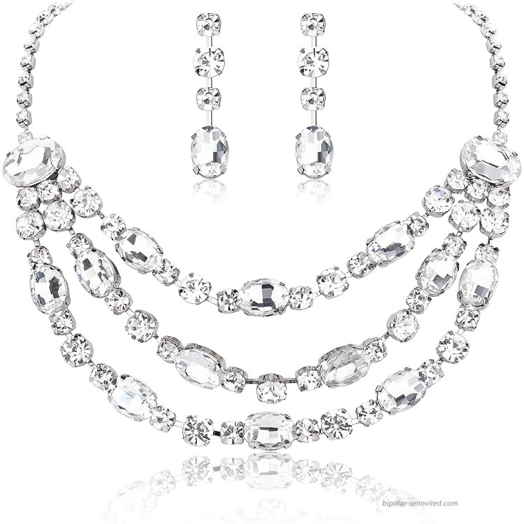 Udalyn Rhinestone Bridal Jewelry Set for Women Crystal Necklace and Dangle Earrings Jewelry Set Gifts fit with Wedding Dress